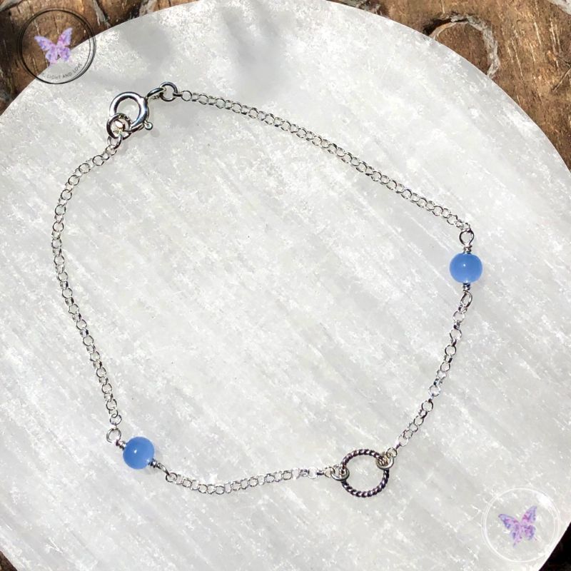 Blue Chalcedony Silver Chain Bracelet